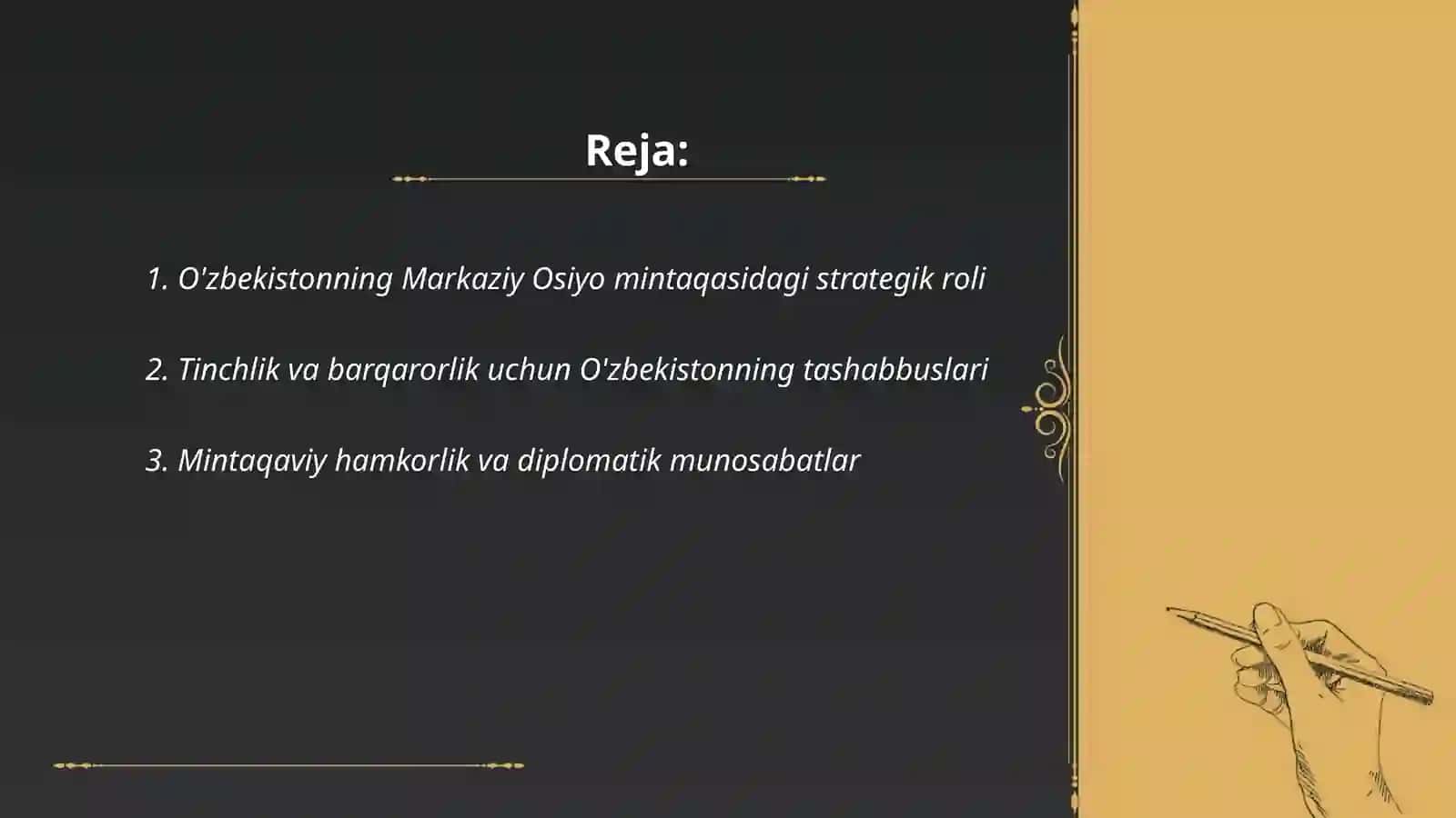 O'zbekistonning Markaziy Osiyoda tinchlik va barqarorlikni ta'minlashdagi o'rni 2