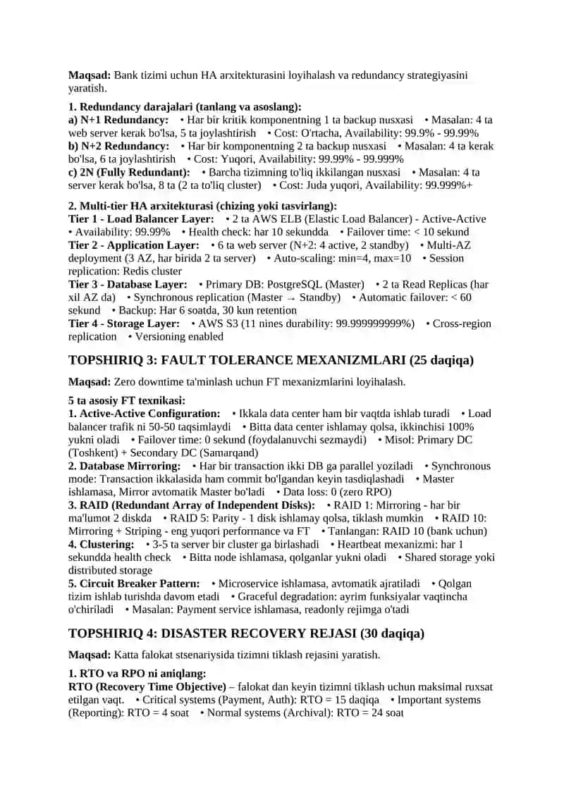AMALIY ISH: MAVJUDLIK VA ISHONCHLILIK 2
