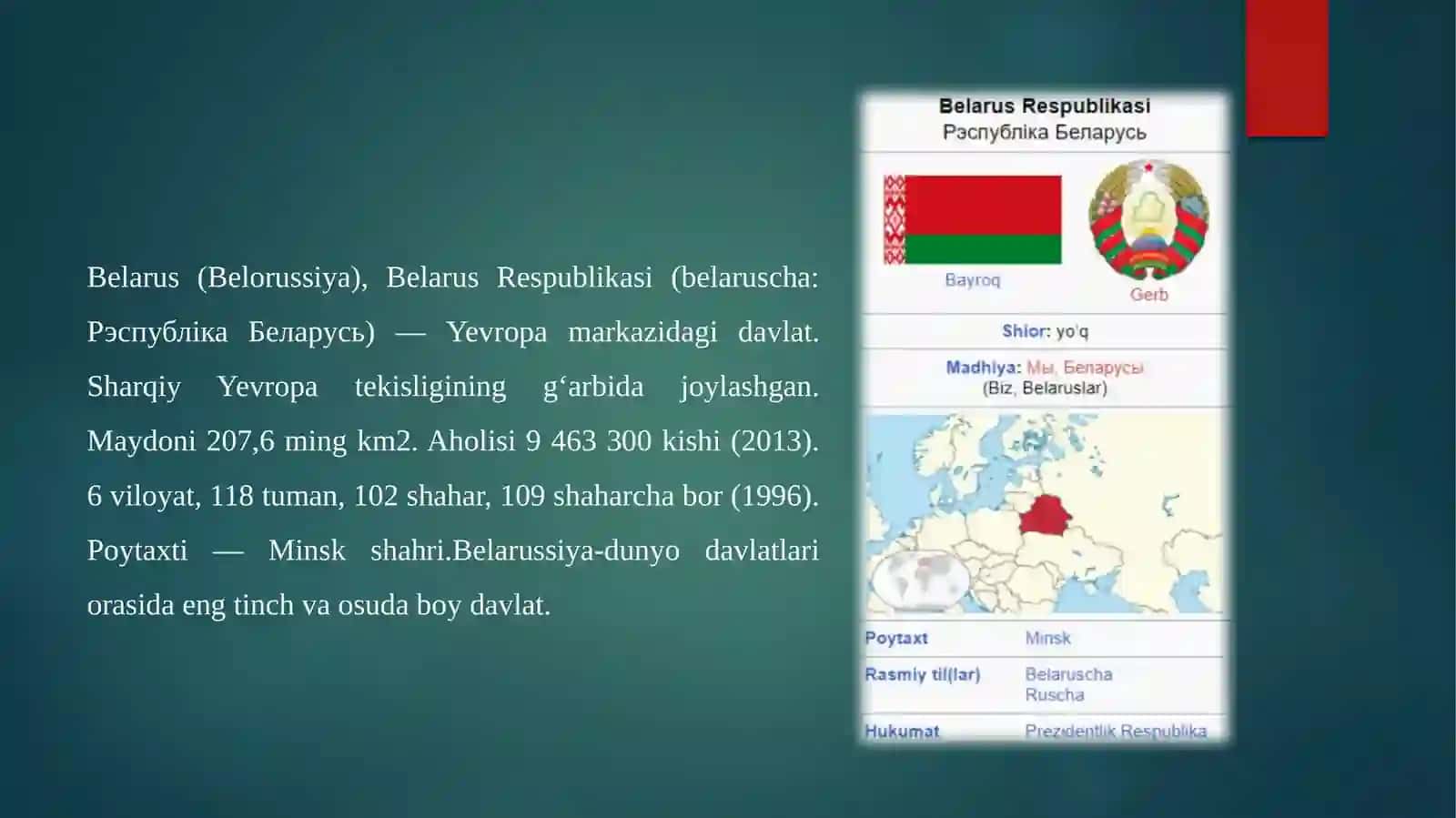 INVESTITSIYA BELORUSSIYA DAVLATI T A Q D I M O T 2