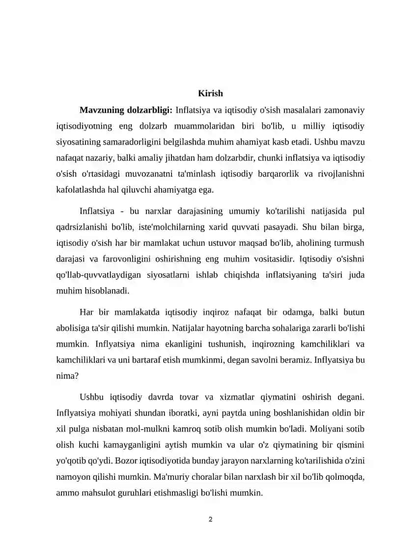 Rivojlangan mamlakatlarda inflyatsiya o’sish sur’ati dinamikasi va tahlili 2