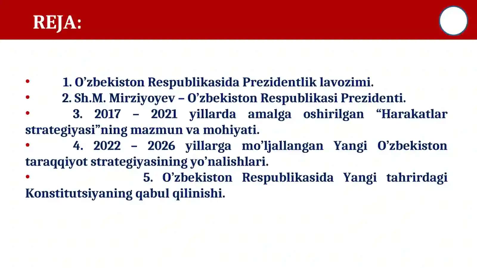 YANGI O’ZBEKISTONDA PREZIDENT SH.M.MIRZIYOYEV RAHBARLIGI VA TASHABBUSI OSTIDA AMALGA OSHIRILAYOTGAN ISLOHOTLAR 2