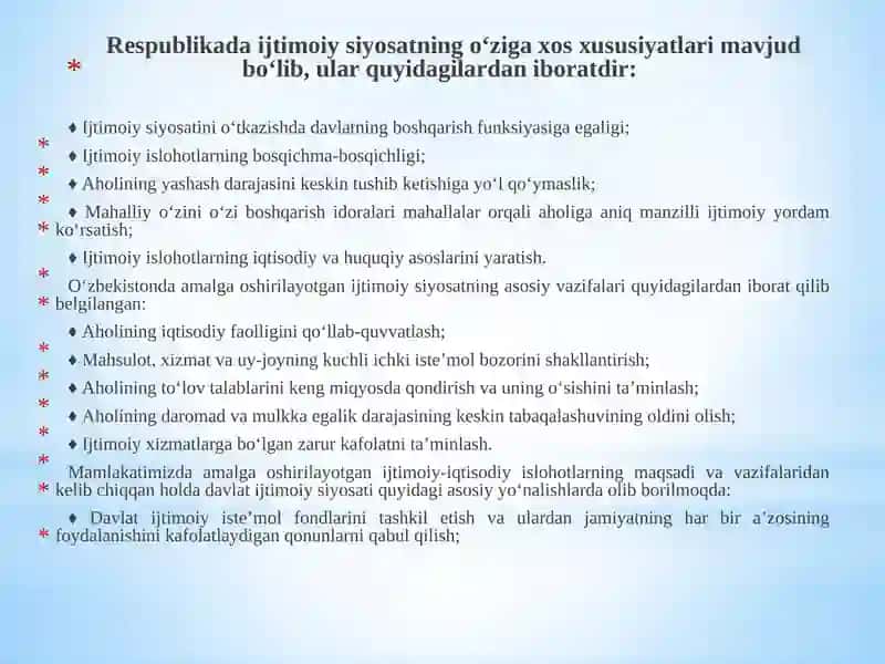 IJTIMOIY SOHADA DAVLAT SIYOSATINING TAKOMILLASHIB BORISHI VA AHOLI FAROVONLIGINI OSHIRISH TADBIRLARI 2
