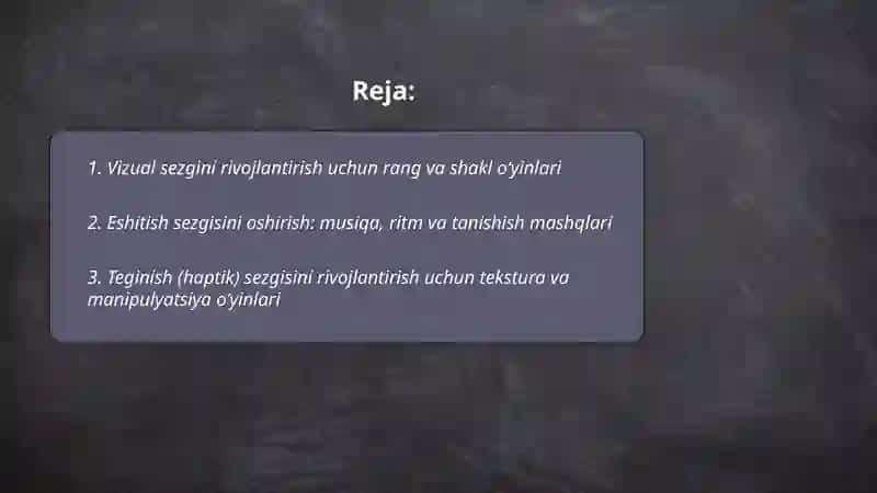 Maktabgacha yoshdagi bollarda sezgi VA idrokni rivojlantrish usullari 2
