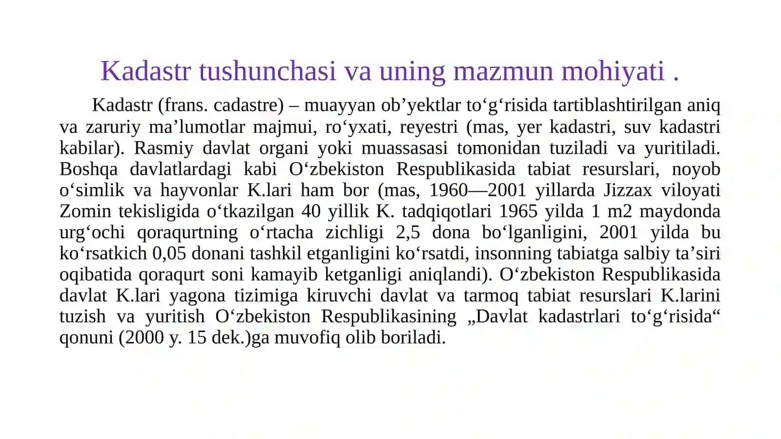 Xorijiy davlatlarda kadastr ishlarini yuritish tajiribasini o‘rganish va ularni tahlil qilish 2
