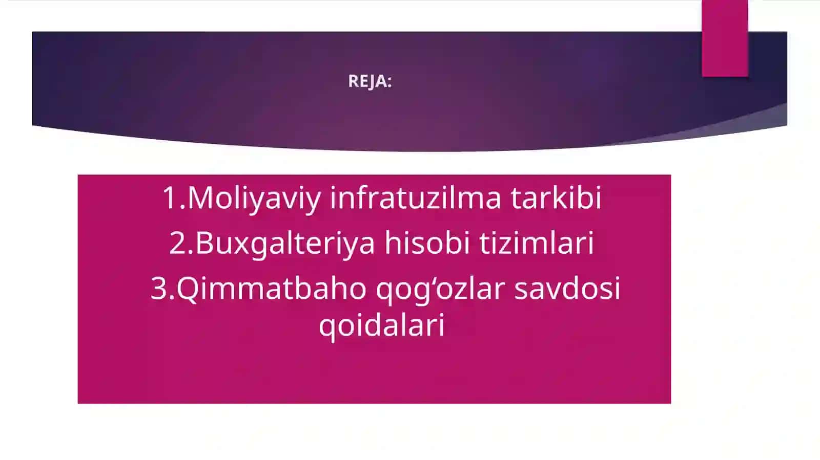 Moliyaviy infratuzilma va moliyaviy tizimni tartibga solish 2