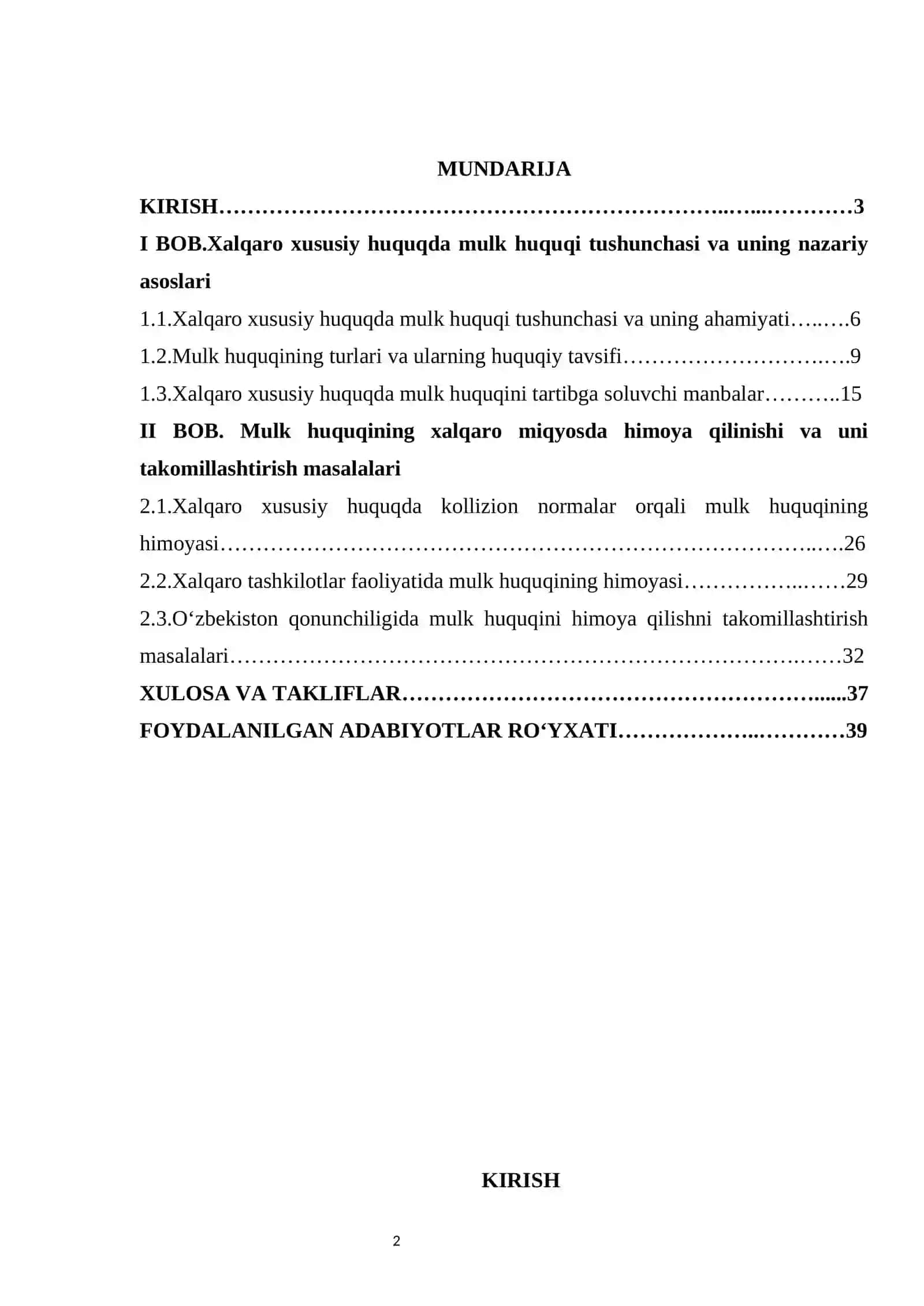 Xalqaro xususiy huquqda mulk huquqining himoyasi kurs ishi 2