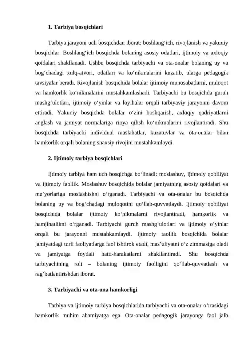 TARBIYA VA IJTIMOIY TARBIYA BOSQICHLARI 2