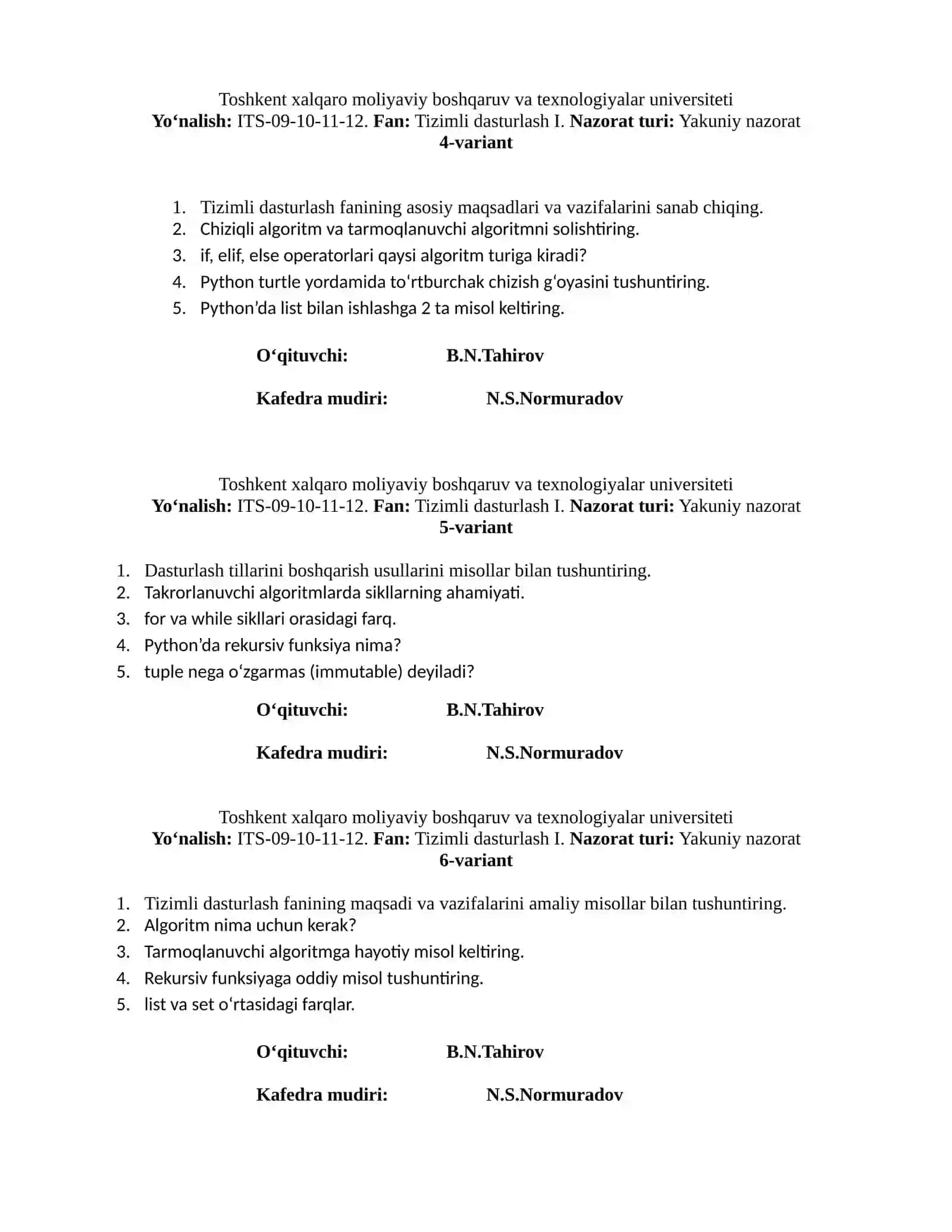 Tizimli dasturlash I (Variant 1) 2