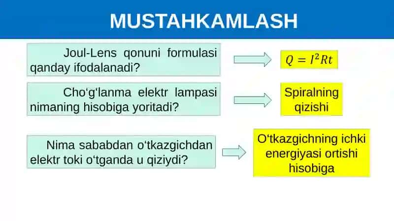 JOUL-LENS QONUNINING AMALIY TADBIQLARI 2