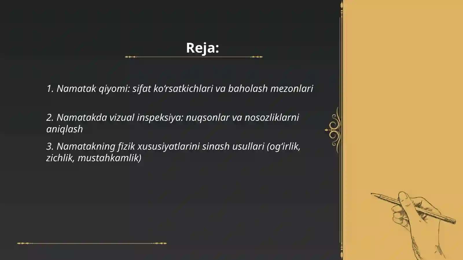 Namatak qiyomi sifat ko‘rsatkichlari va baholash mezonlari 2
