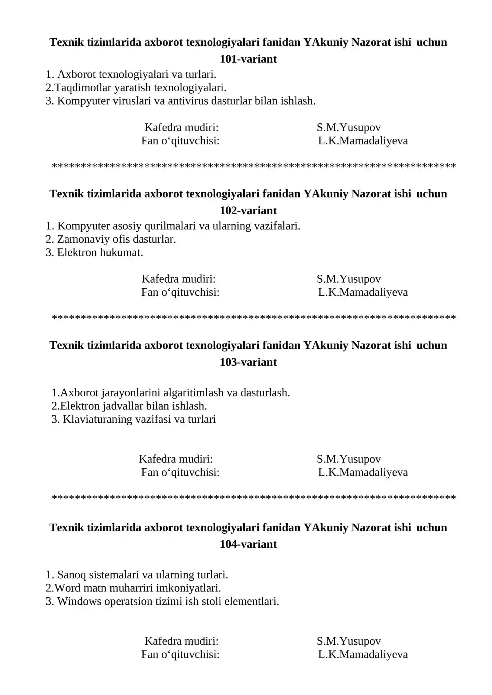 YAkuniy Nazorat ishi uchun, 97-variant 2