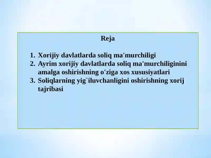 Soliq ma'muriygi amalga oshirishda ilg'or xorijiy mamlakatlar tajribasi 2