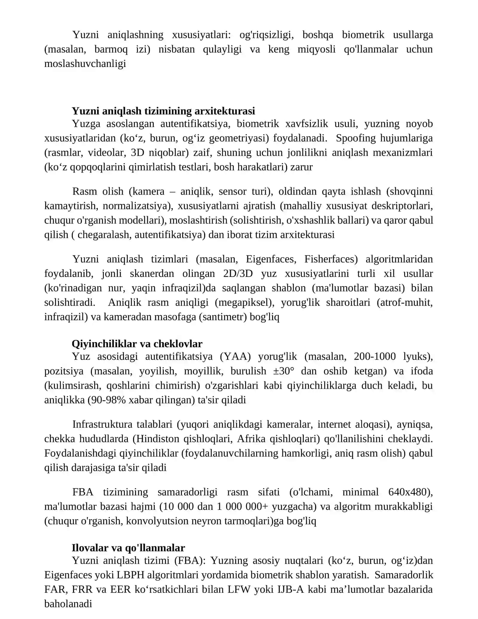 Yuzga asoslangan autentifikatsiya usuli va uning xususiyatlari 2