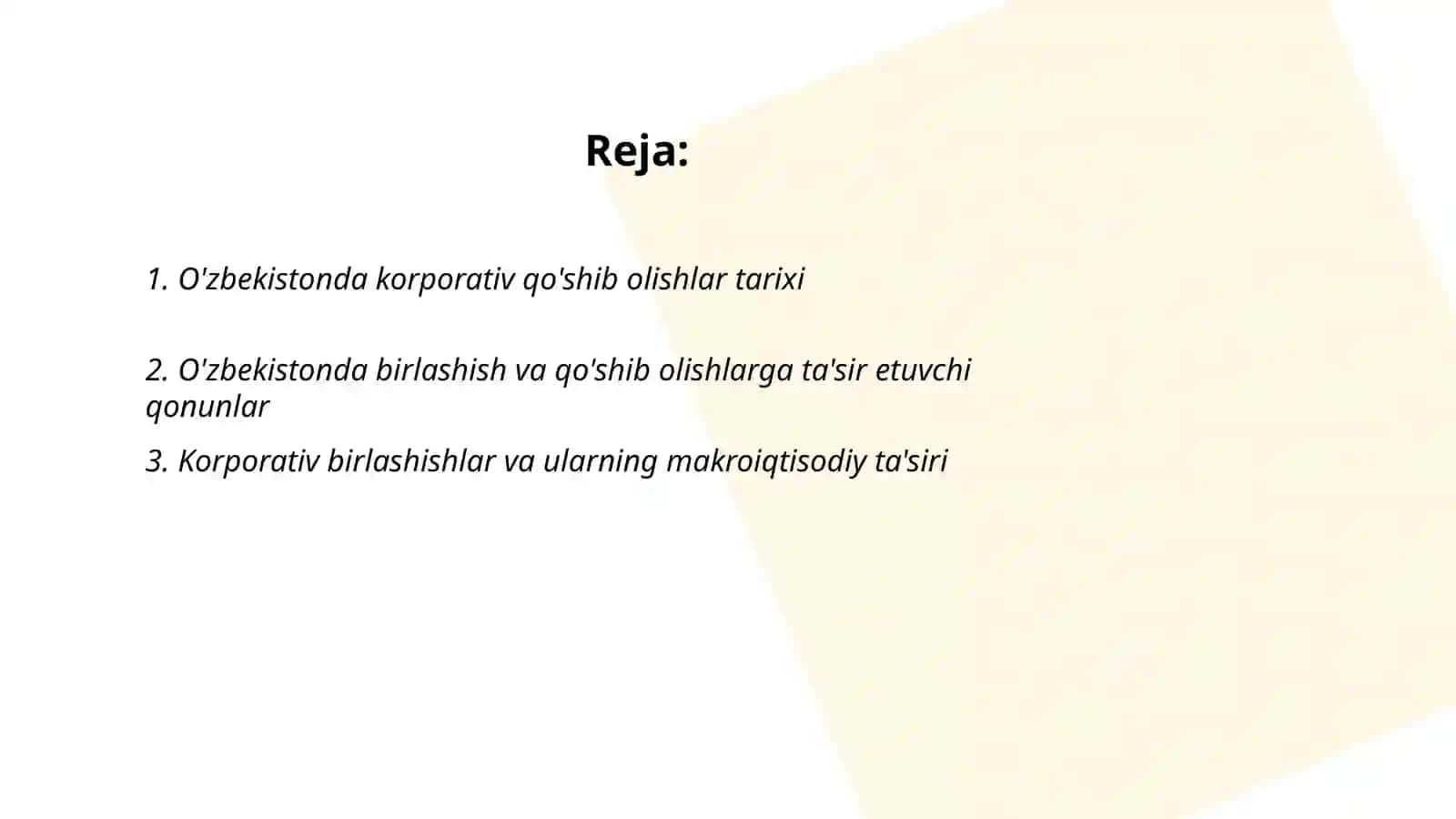 O’zbekistonda Korporativ birlashishlar va qo’shib olishlar tahlili va istiqbollari 2