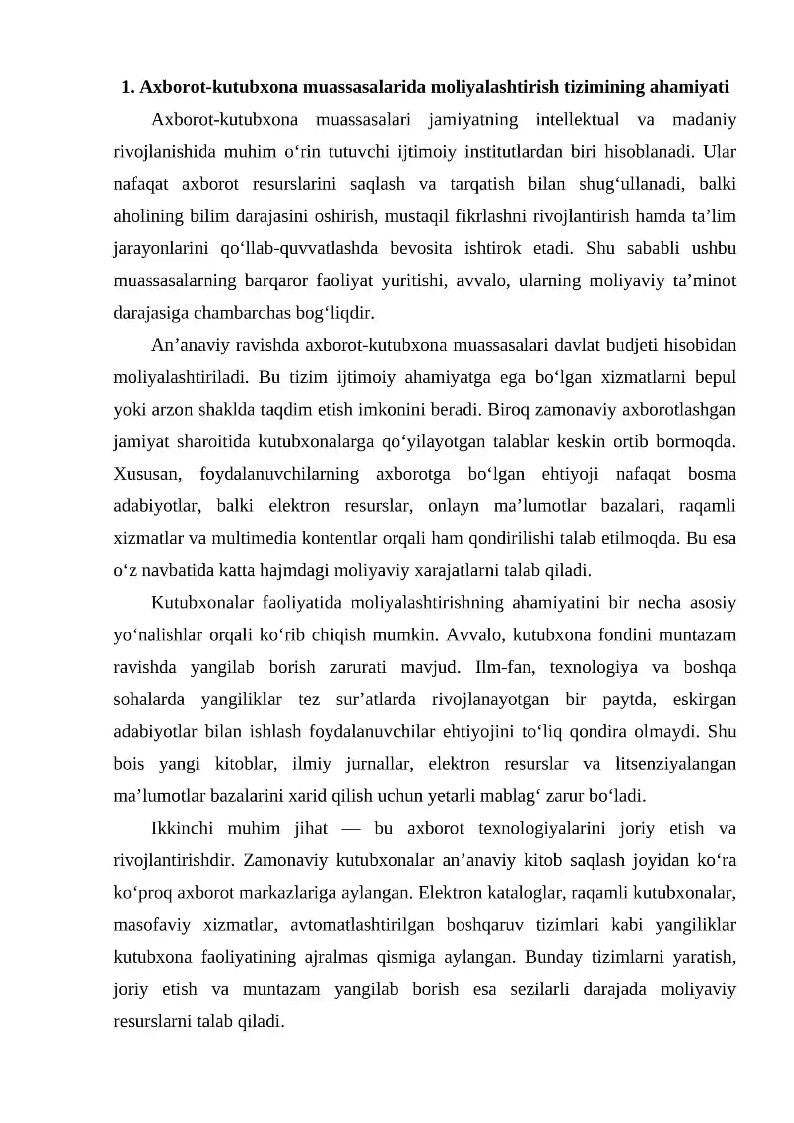 Outsourcing modeli asosida axborot-kutubxona muassasalarida alternativ moliyalashtirish rejasini ishlab chiqish 2