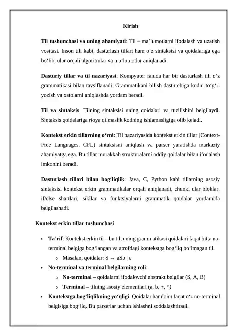 Kontekst erkin tillar (Kontekstsiz grammatikalar) 2