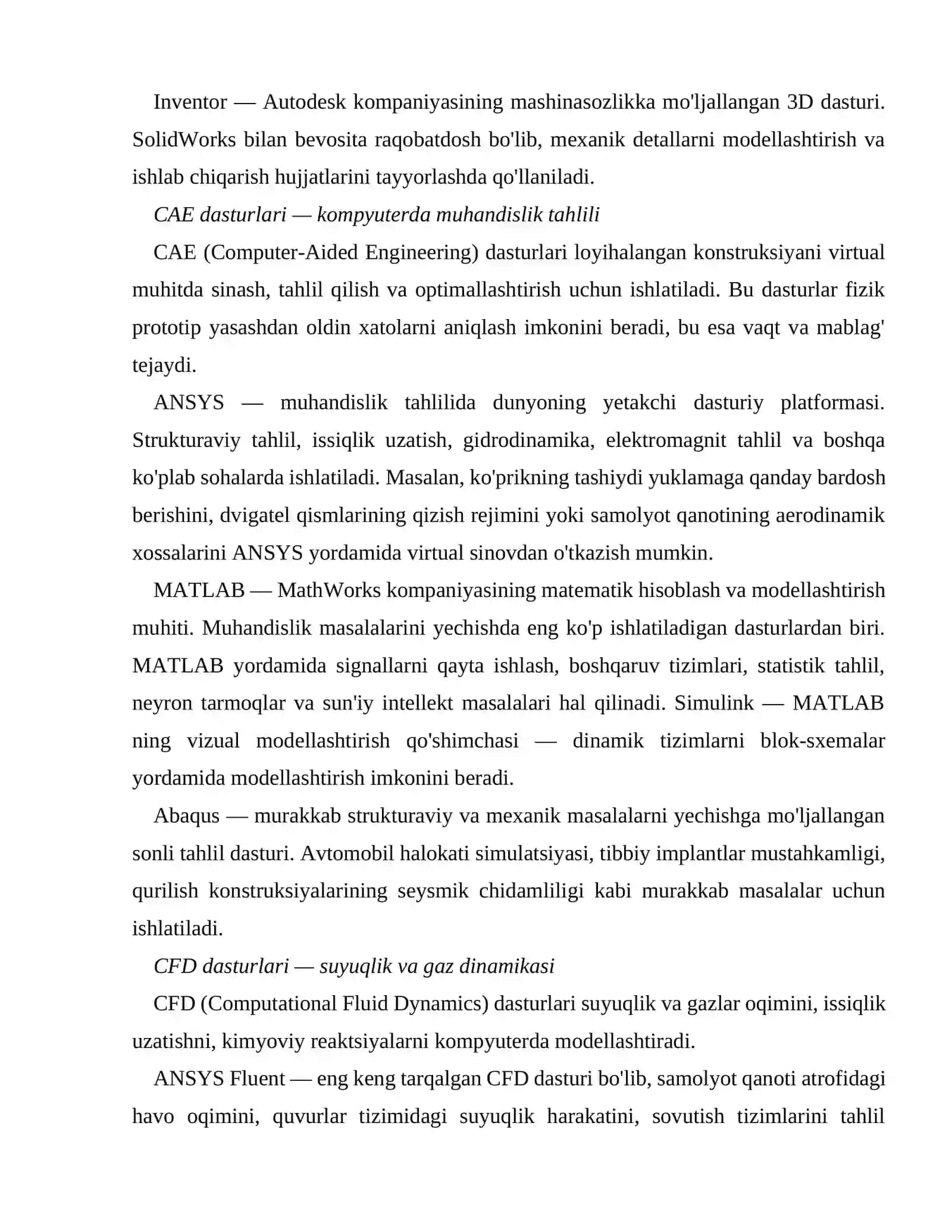 Muhandislik dasturlari yordamida sohaga doir masalalarni yechish 2