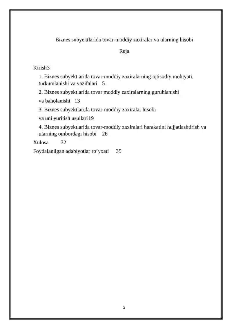 BIZNES SUBYEKTLARIDA TOVAR-MODDIY ZAXIRALAR VA ULARNING HISOBI 2