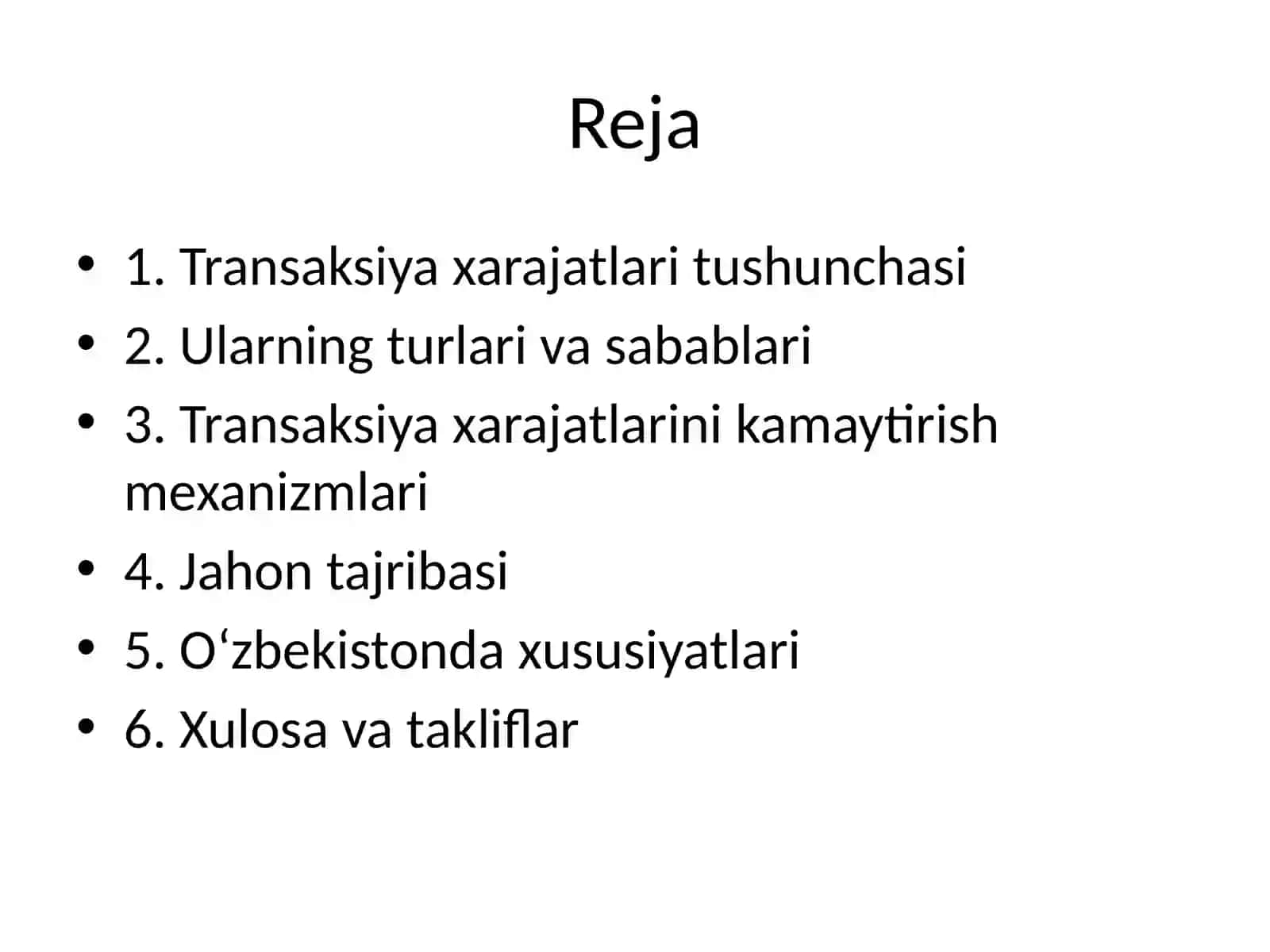 Transaksiya xarajatlarini optimallashtirish tajribasi va uning Oʻzbekistondagi xususiyatlari 2