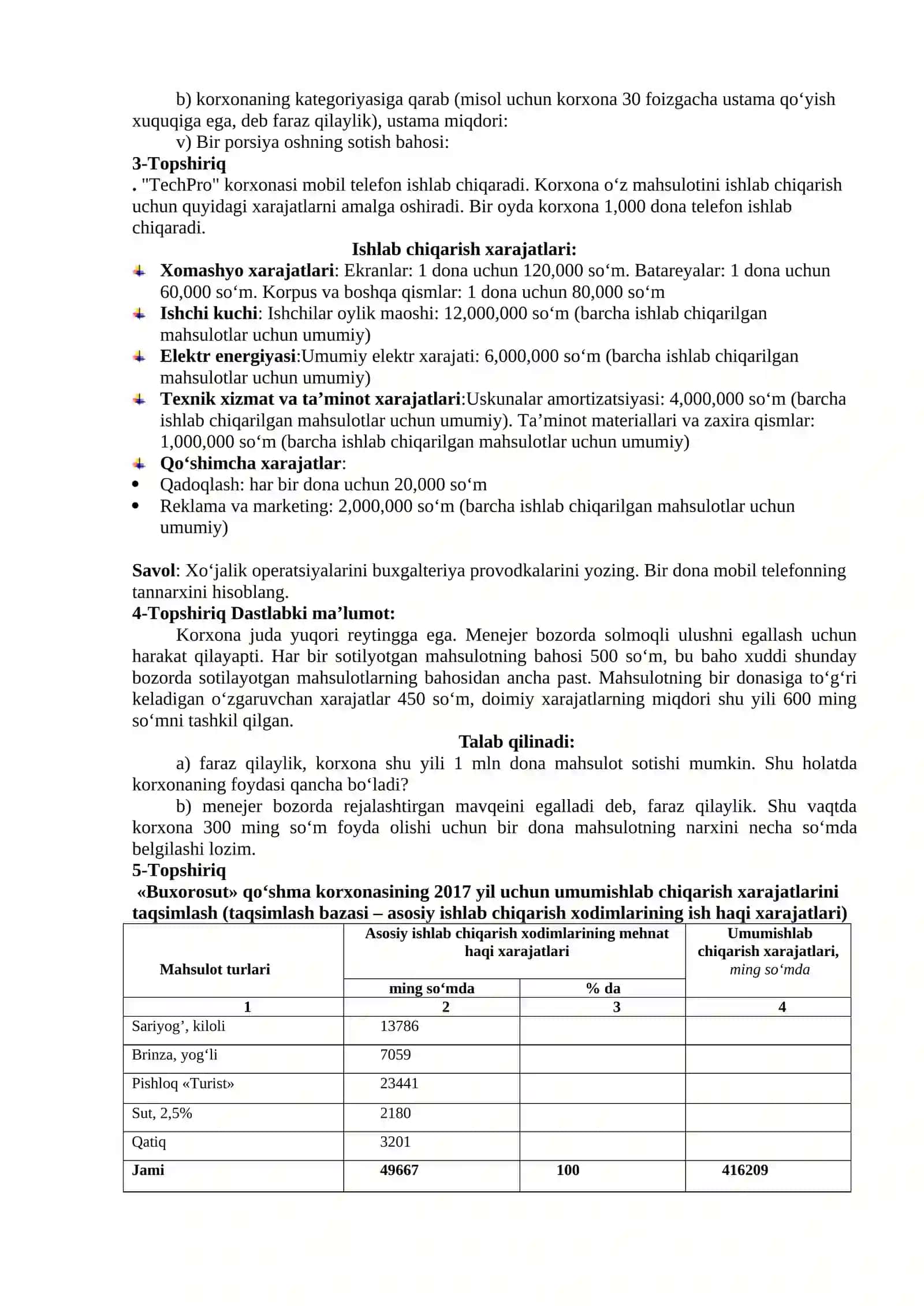 Buyurtmali kalkulatsiya qilish usuli 2