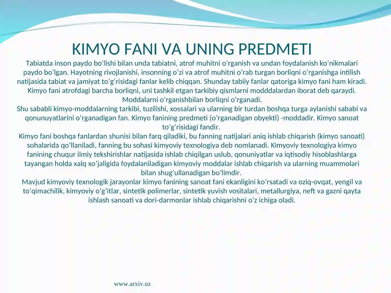 Kimyo fani va uning predmeti 2