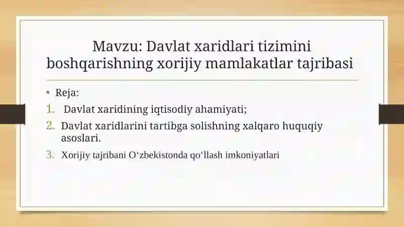 Davlat xaridlari tizimini boshqarishning xorijiy mamlakatlar tajribasi 2
