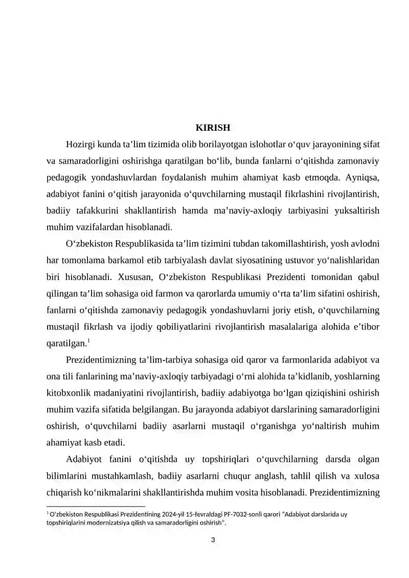 ADABIYOT O'QITISH SAMARADORLIGINI OSHIRISHDA UY TOPSHIRIQLARINING O'RNI 2