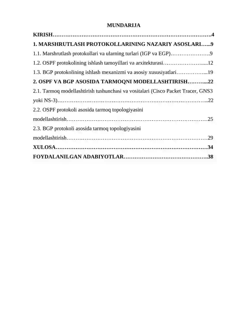 Marshrutlash protokollari OSPF va BGP asosida tarmoqni modellashtirish samaradorligini tahlil qilish 2