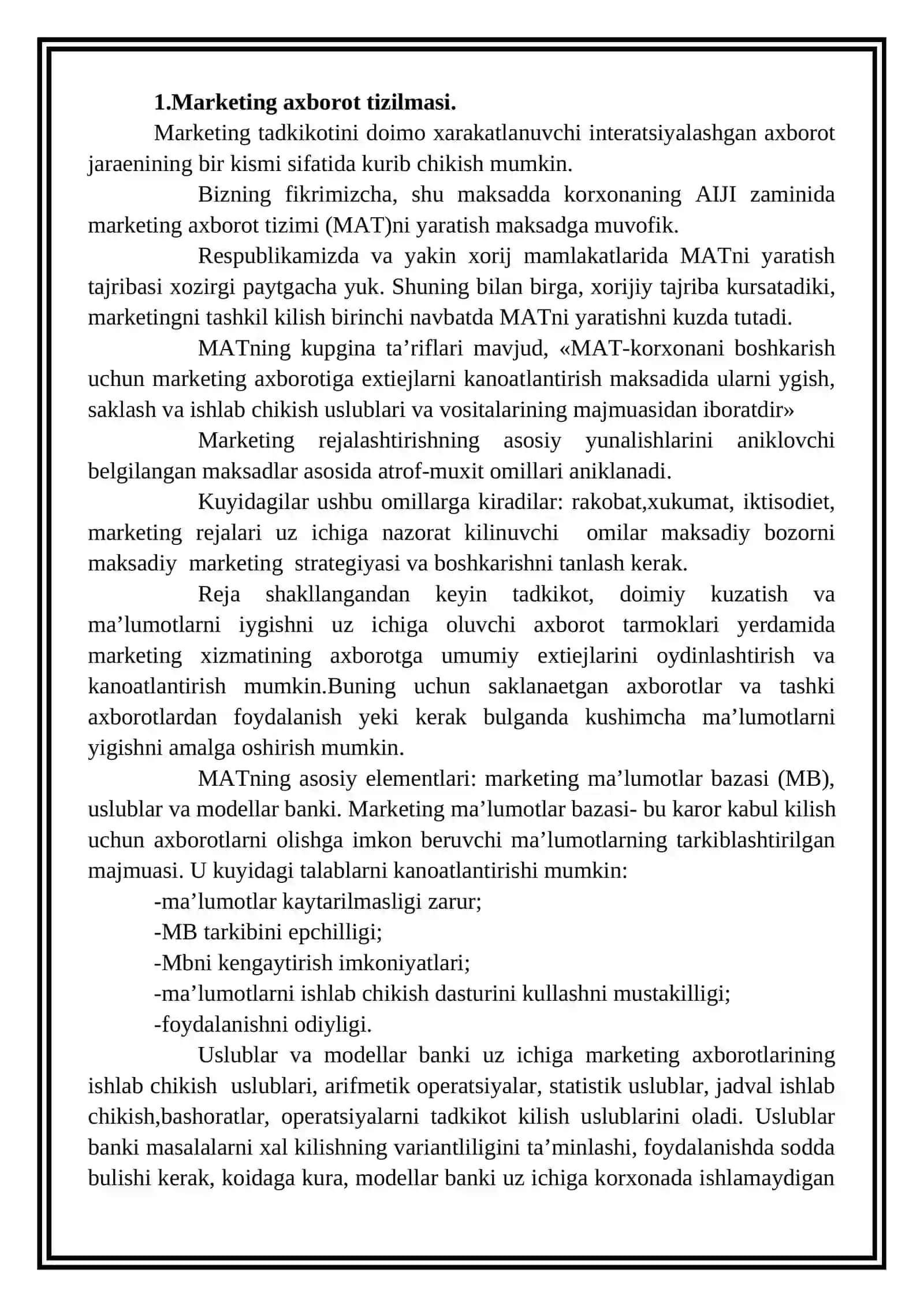 Marketing axborot tizilmasi, iste'molchilarning xatti-harakatlari 2