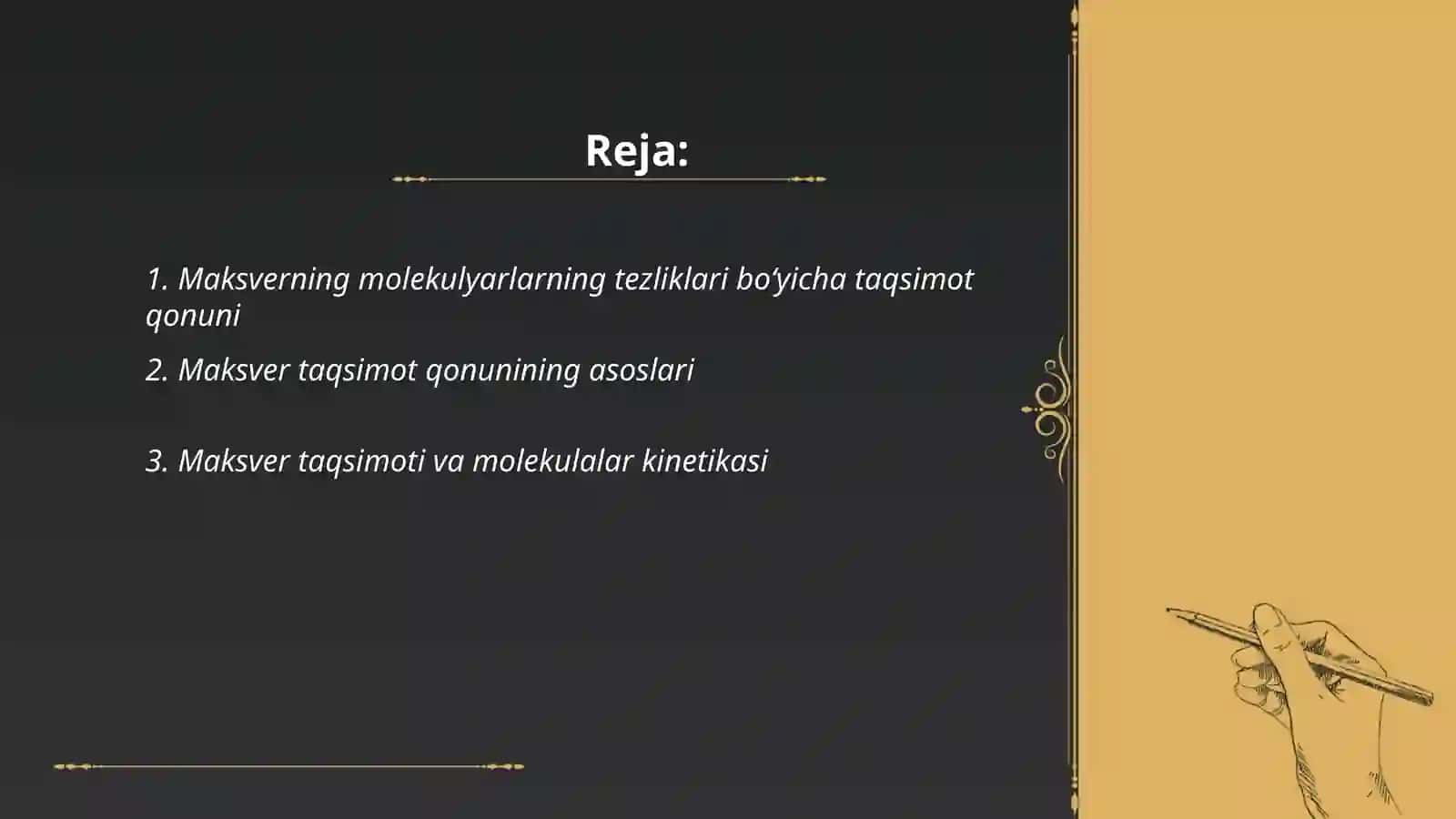 Maksverning molekulyarlarning tezliklari boʻyicha taqsimot qonuni 2