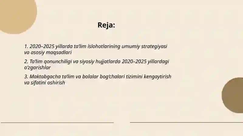 Ta’lim islohotlari 2020-2025-yillar 2