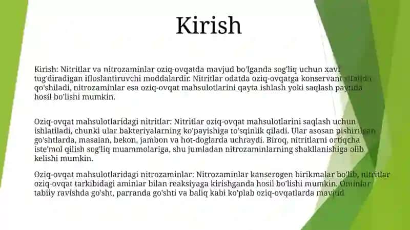 Oziq-Ovqat Mahsulotlarining Nitritlar Va Nitritrobiriklamalar Bilan Ifloslanishi 2