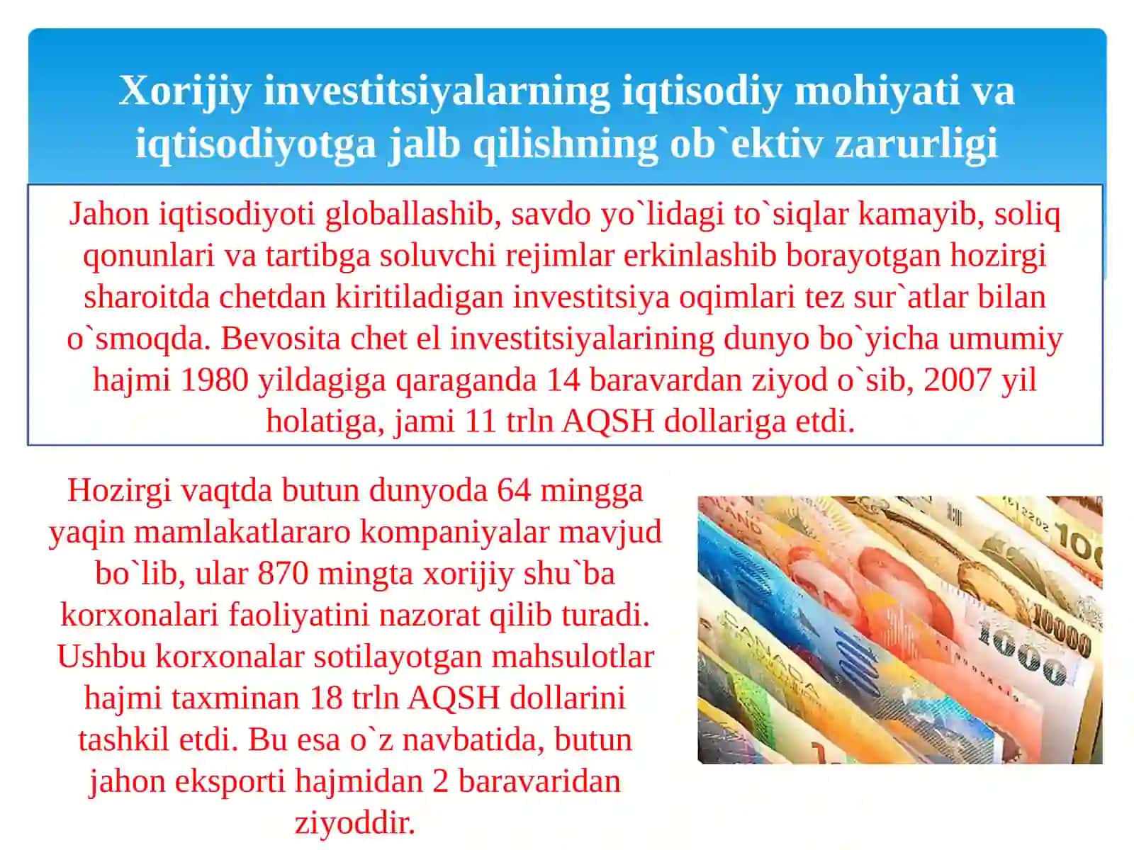 Xorijiy investitsiyalarga asoslangan davlat dasturlari 2