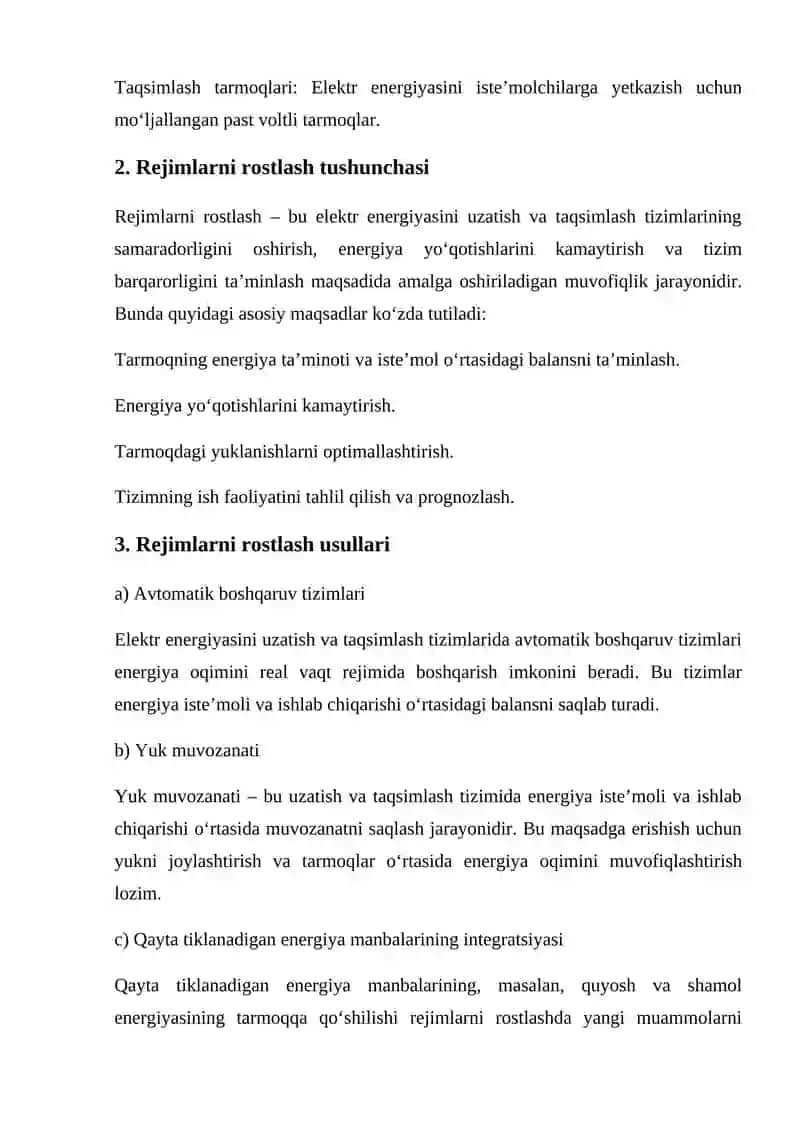 Elektr energiyasini uzatish va taqsimlash sistemalari rejimlarini rostlash 2