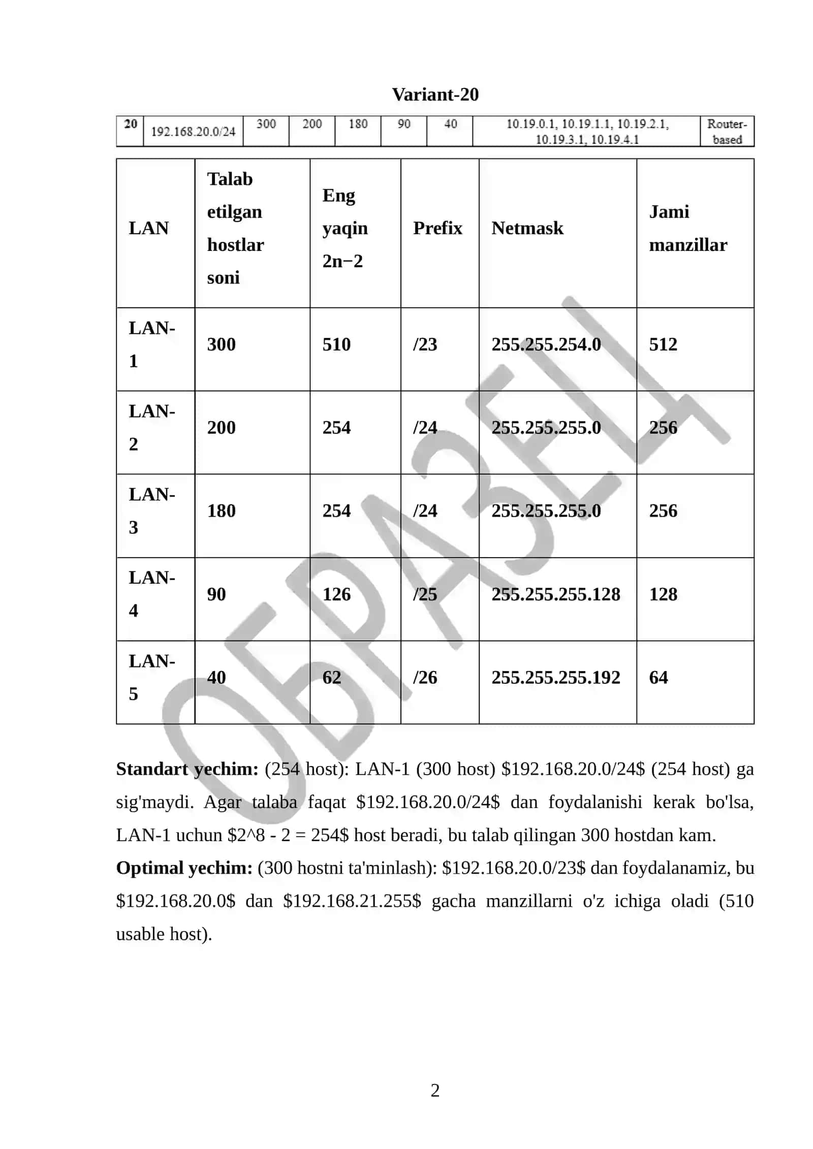 Cisco Packet Tracer dasturida LAN kompyuter tarmog‘ini loyihalash 2