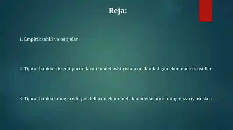 Tijorat banklarining kredit portfelini ekonometrik modellashtirish 2