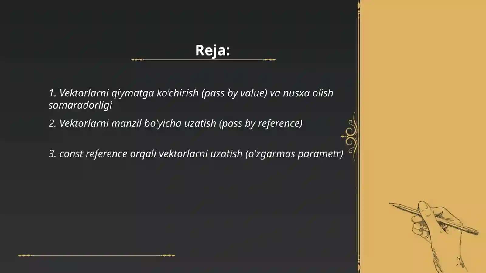 Vektorlarni funksiya parametrlari sifatida qo'llanilishi 2