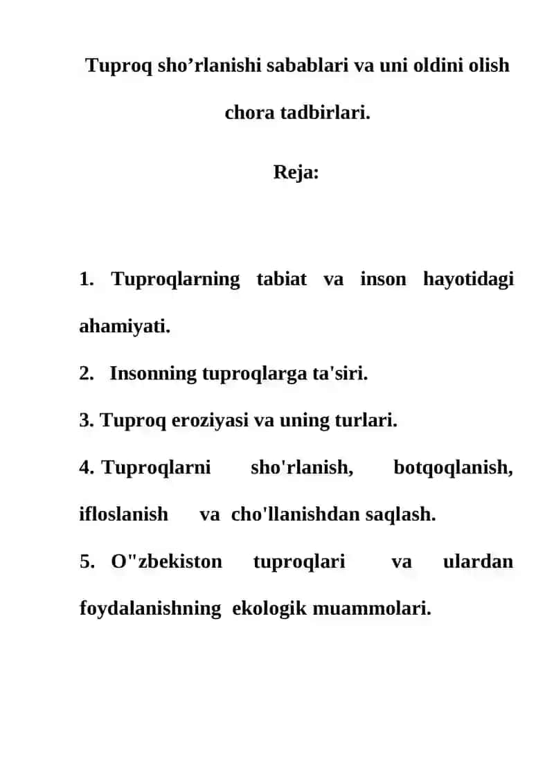 Tuproq sho’rlanishi sabablari va uni oldini olish chora tadbirlari 2