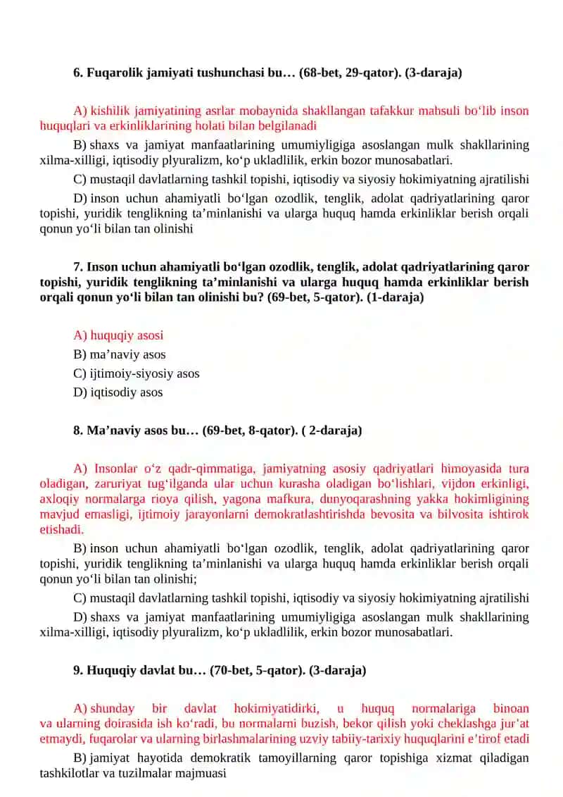 O’zbekistonning eng yangi tarixi fanidan test savollari 2
