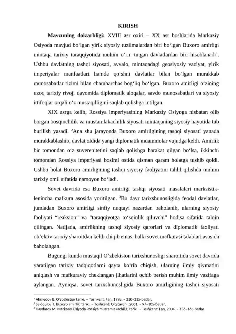 BUXORO AMIRLIGI TASHQI SIYOSAT MASALALARINING O‘RGANILISHI (SOVET DAVRI TARIXSHUNOSLIGIDA) 2