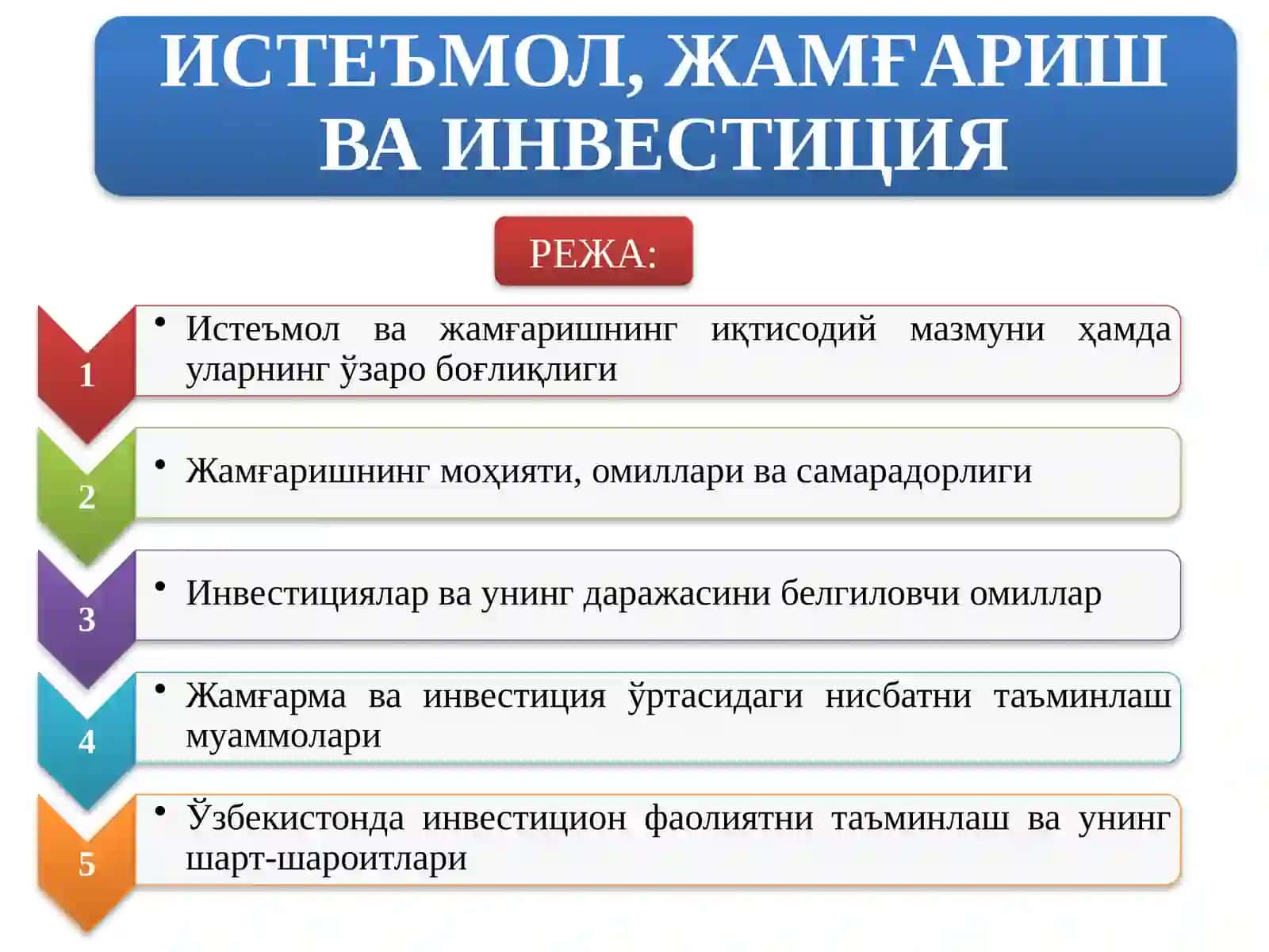 ИСТЕЪМОЛ, ЖАМҒАРИШ ВА ИНВЕСТИЦИЯ 2
