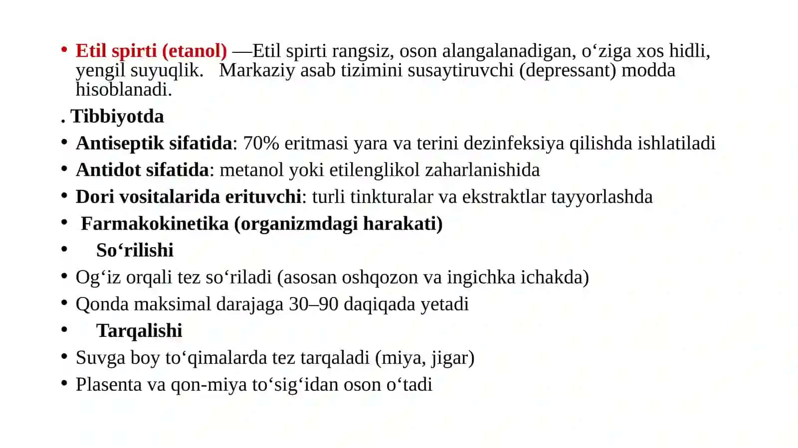 Etilspirti.Uxlatuvchivositalar.Ogʻriqqoldiruvchivositalar.Neyroleptiklar.Anksiolitiklar 2