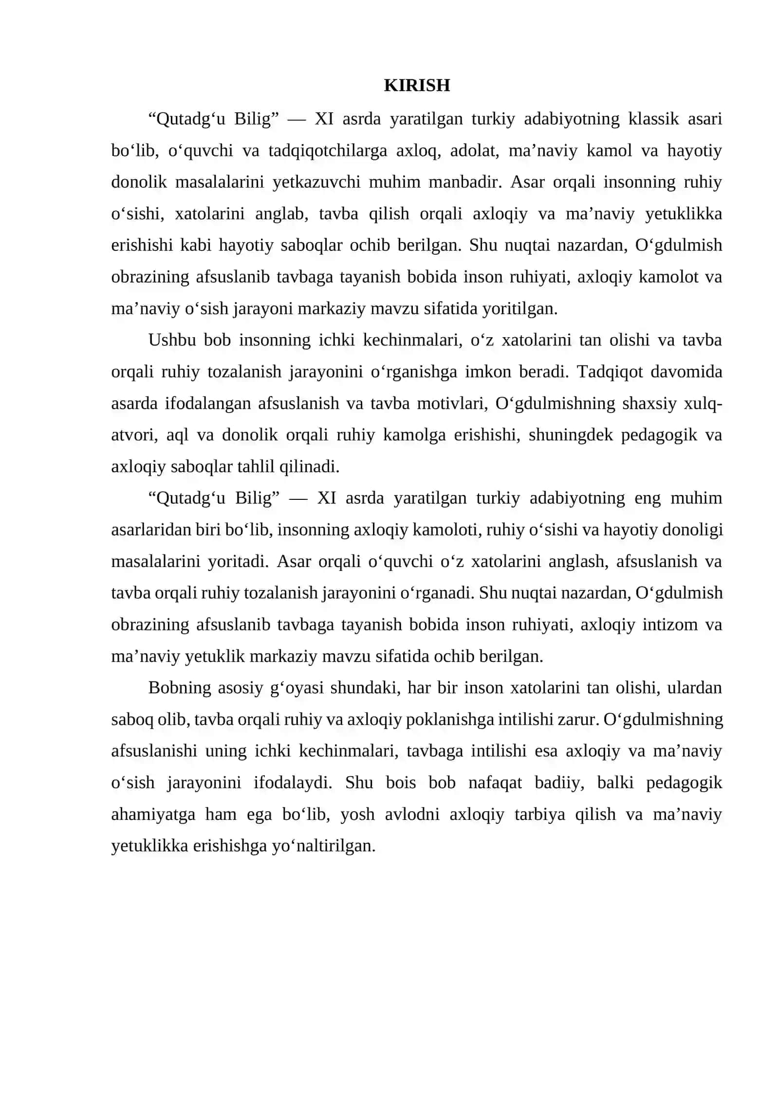 QUTADG'U BILIG"DAGI O'GDULMISHNING AFSUSLANIB TAVBAGA TAYANISH BOBI TAHLILI 2