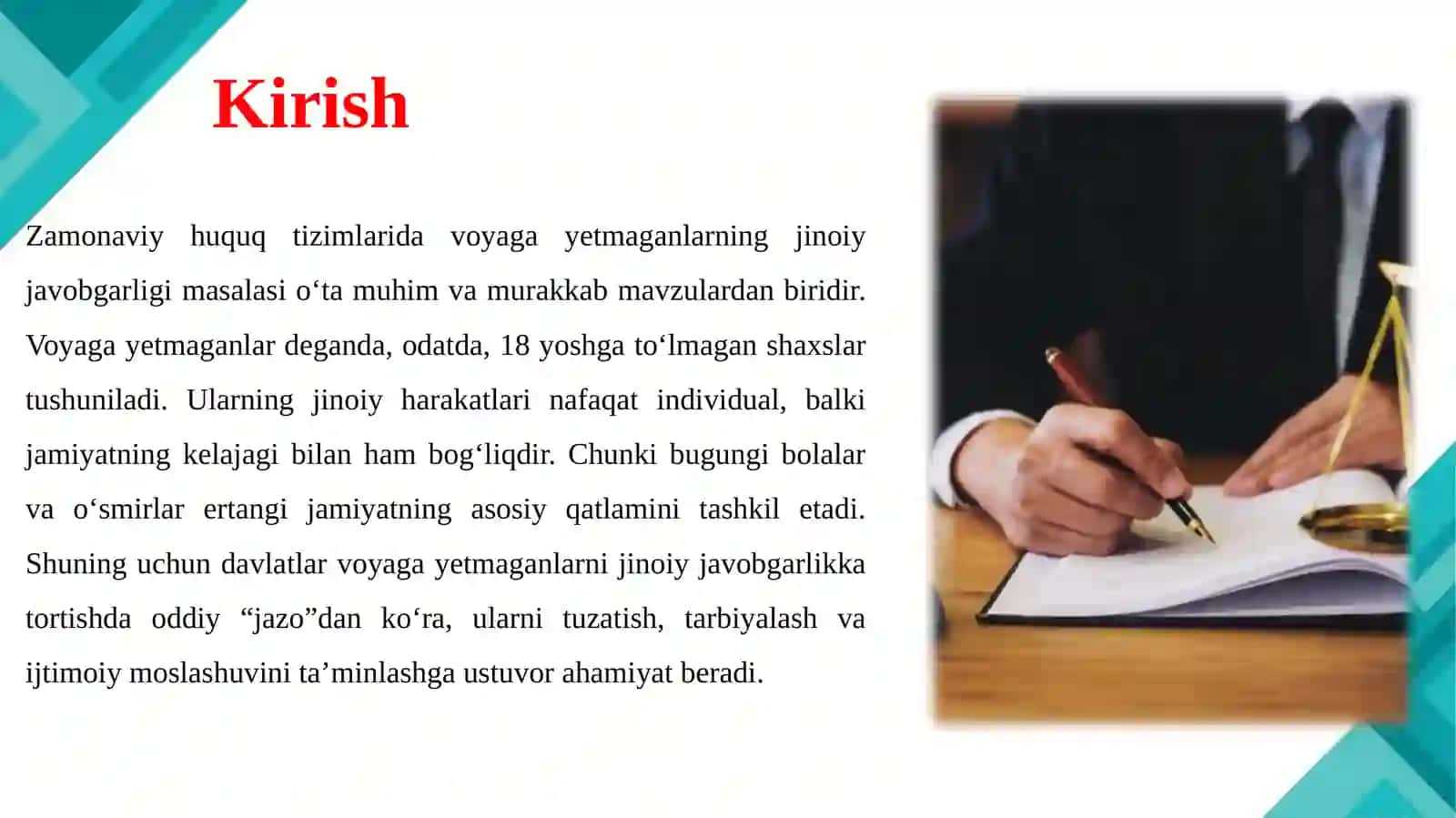 Voyaga yetmaganlar jinoiy javobgarligi. 2