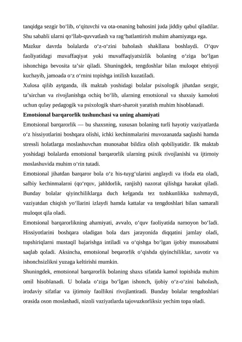 ILK MAKTAB YOSHIDAGI BOLALARDA EMOTSIONAL BARQARORLIKNI SHAKLLANTIRISH OMILLARI 2