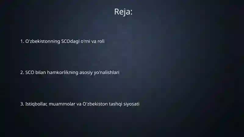 O'zbekistonning SCOdagi o'rni va roli 2