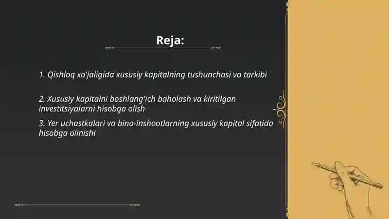Qishloq xo'jaligida xususiy kapital hisobi va uni moliyaviy hisobotda aks ettirish 2