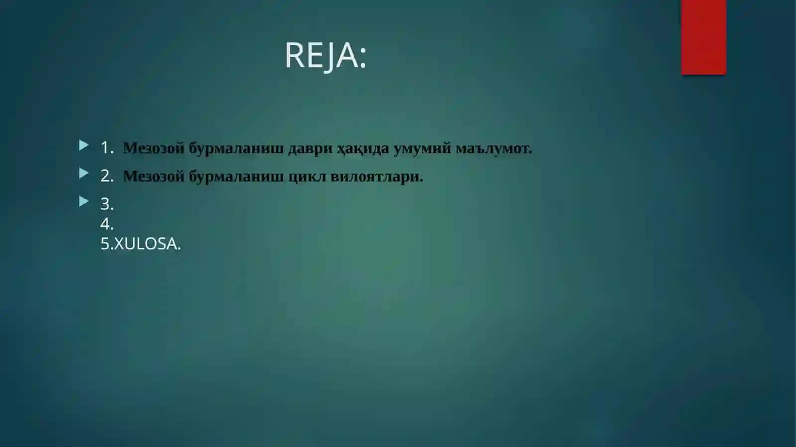 O’RTA OSIYODAGI MEZOZOY BURMALANGAN VILOYATLARINING GEOLOGIK TUZILISHI. 2