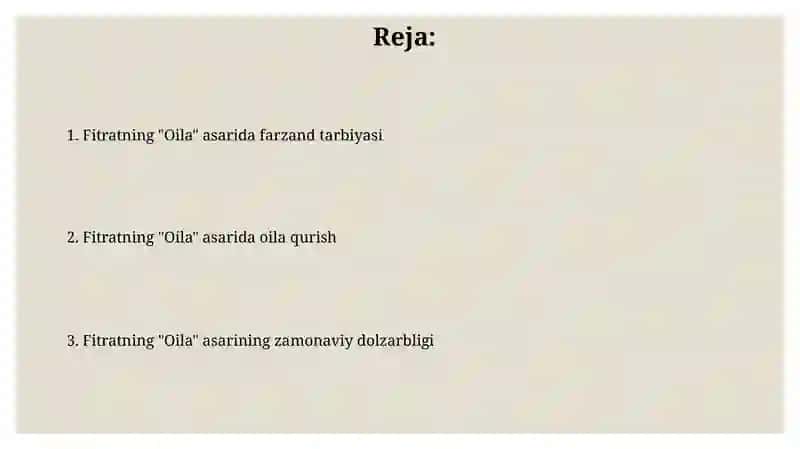 Fitratning "Oila" asarida oila qurish vafarzandtarbiyasi 2