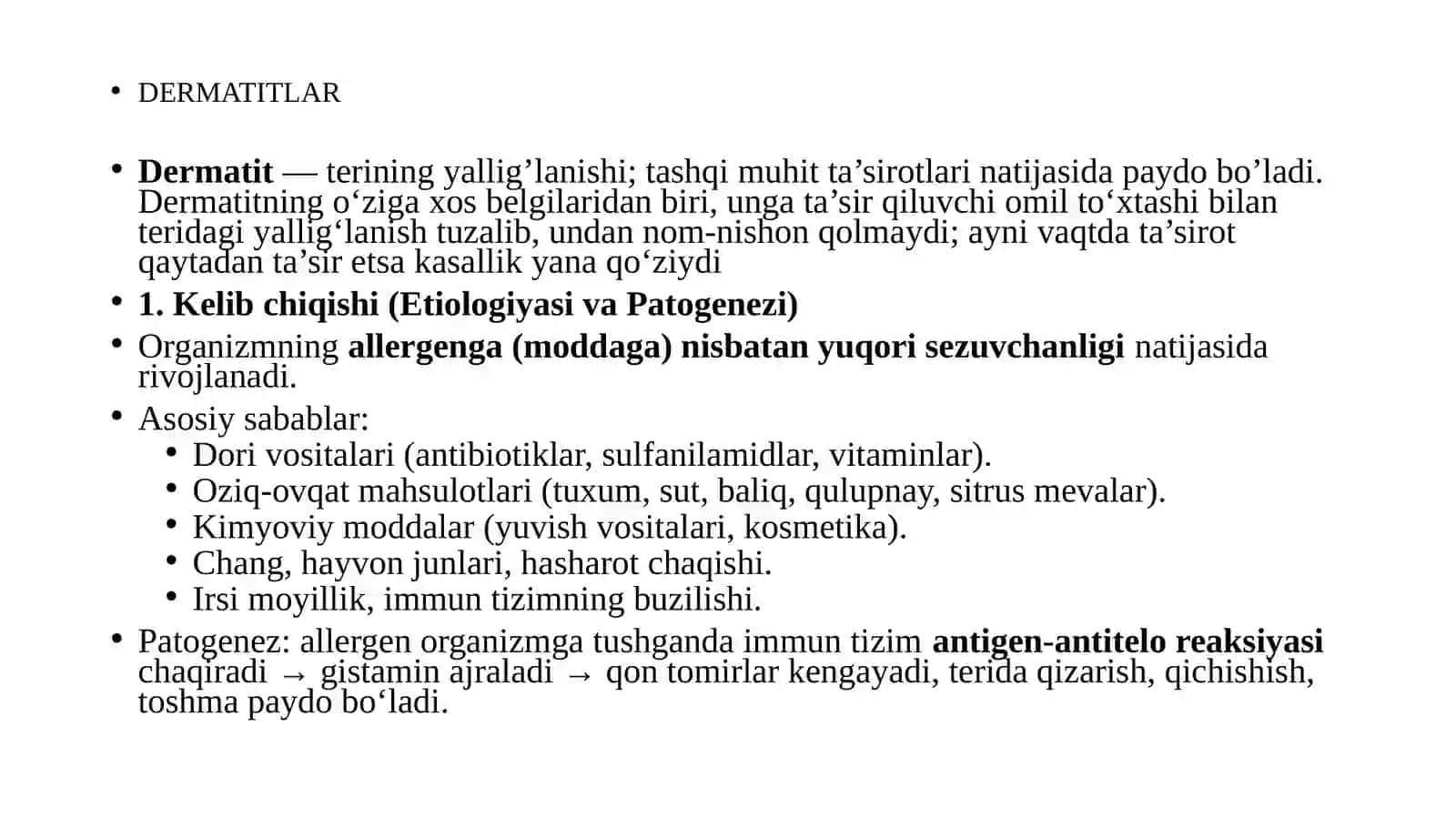 Terining allergik kasalliklarida hamshiralik ishi. Vaziyatli masala 2